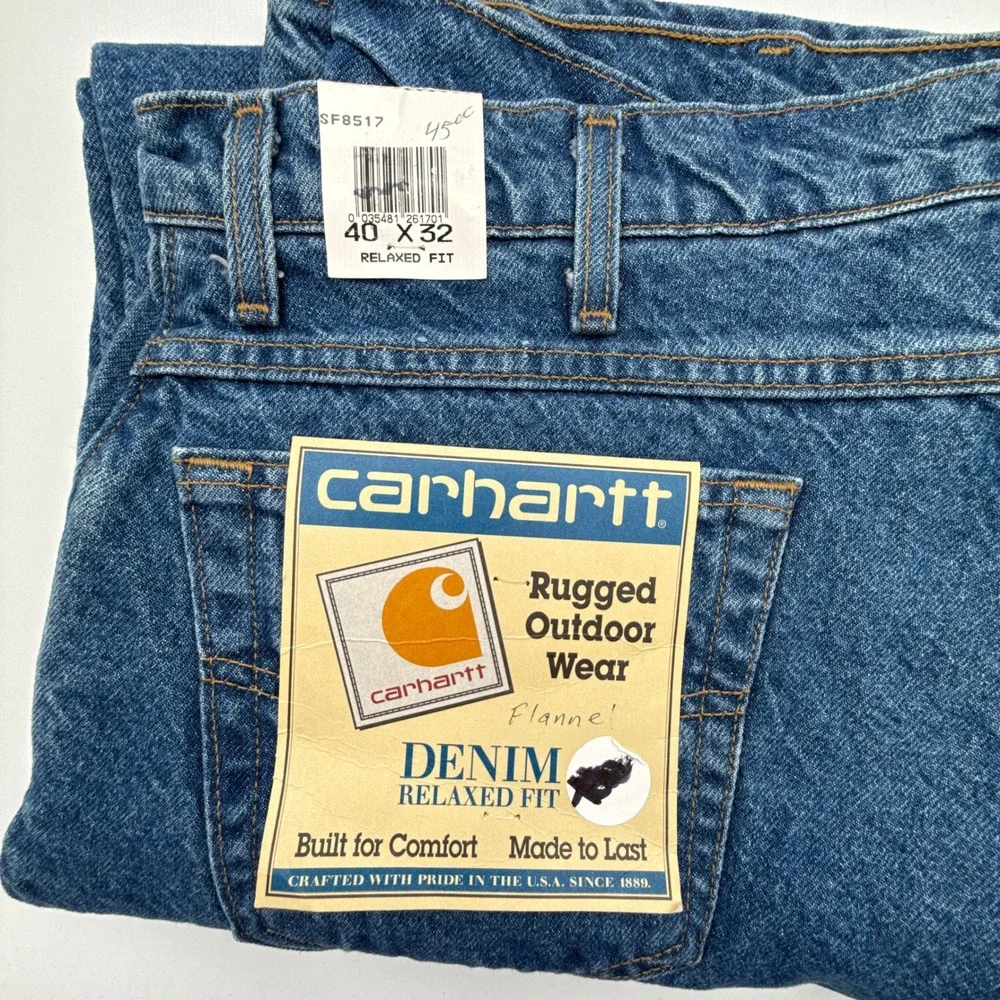 Carhartt Mens SF8517 Flannel Lined Relaxed Fit Denim Jeans 40x32 Blue USA‎ NWT